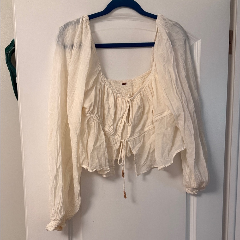Free People Ivory Tie-Front Blouse